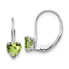 14 karat white gold heart shape peridot leverback earring