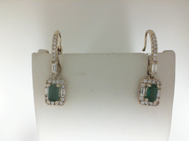 Emerald Shape Gemstone & Halo Diamond Earrings
5x3 MM Octagon Cut Emerald and 1/2 Ctw Round Cut Diamond Earrings in 14K Yellow Gold