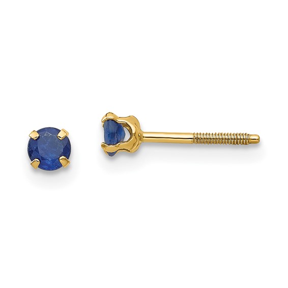 14 Karat Yellow Gold Sapphire Screw Back Baby Earrings