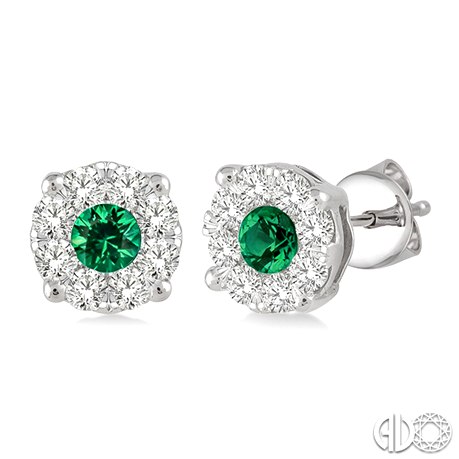 14 Karat White Gold 3.3 mm Emerald And 0.45 Ct Diamond Lovebright Earrings