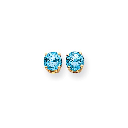 14 Karat Yellow Stud Earrings With 2= 5mm Round Blue Topaz