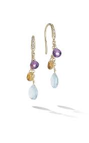 Marco Bicego 18 Karat Yellow Gold Mult Gemstone And 0.05 Ct  Diamond Paradise Drop Earrings