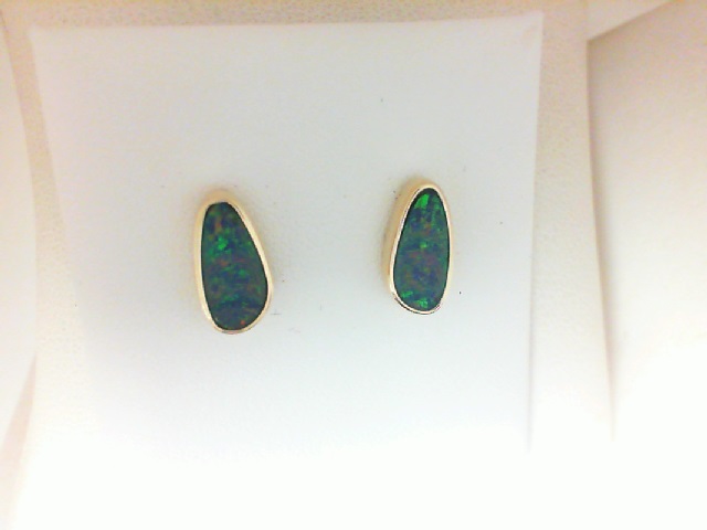 Yellow Gold 14 Karat Doublet Opal  Earrings
