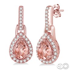 Pear Shape Gemstone & Halo Diamond Earrings
6x4 MM Pear Shape Morganite and 1/5 Ctw Round Cut Diamond Earrings in 14K Rose Gold