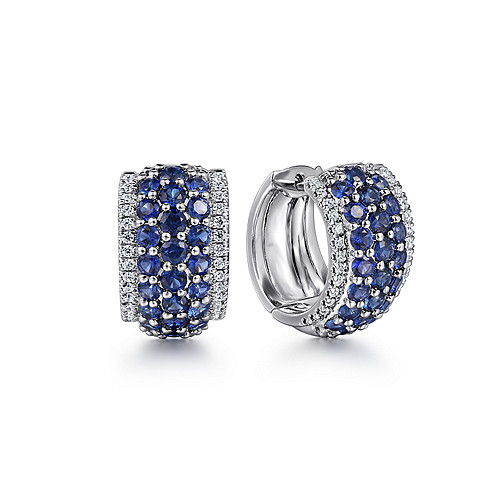 Gabriel & Co 14 karat White Gold Wide 0.28 ct Diamond And 2.17 cts Blue Sapphire Huggie Earrings