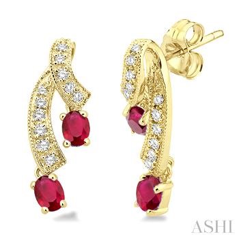 Oval Shape Gemstone & Diamond Fashion Earrings
4x3MM Oval Cut Ruby and 1/5 Ctw Round Cut Diamond Earrings in 14K Yellow Gold