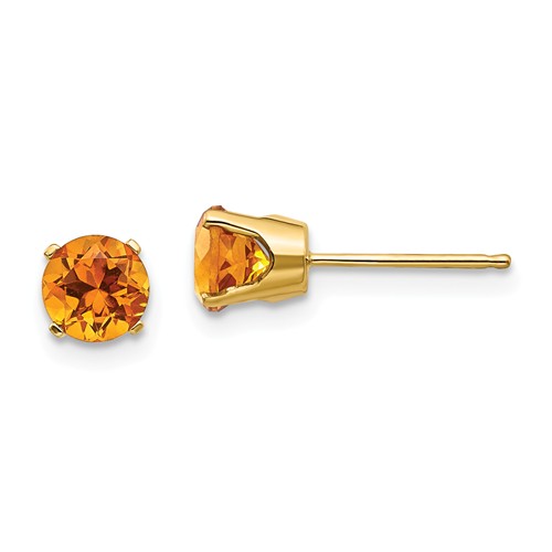 14 Karat Yellow Gold Earrings 5mm Round Citrine