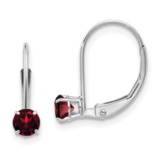 14 Karat White Gold 4mm Round Garnet Leverback Earrings