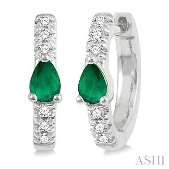 Pear Shape Gemstone & Petite Diamond Huggie Fashion Earrings
1/10 Ctw 4X3 MM Pear Cut Emerald and Round Cut Diamond Huggie Earrings in 10K White Gold