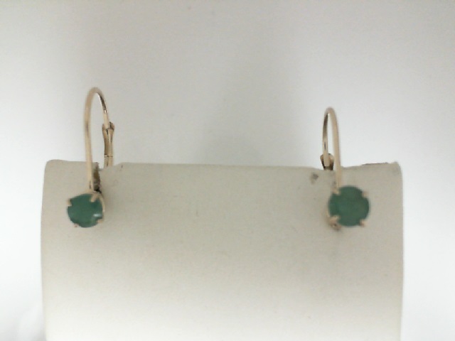 14 Karat Yellow Gold 4mm Round Cut Emerald Leverback Earrings