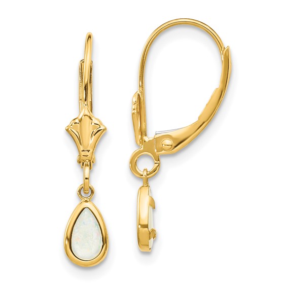 14 Karat Yellow Gold Pear Shape Opal Bezel Set Leverback Earrings