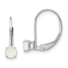14 Karat White Gold 4.0 Mm Round Opal Leverback Earrings