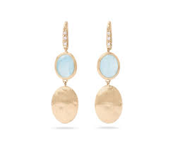 Marco Bicego 18 karat yellow gold Siviglia aqua and 0.05ct diamond drop earrings