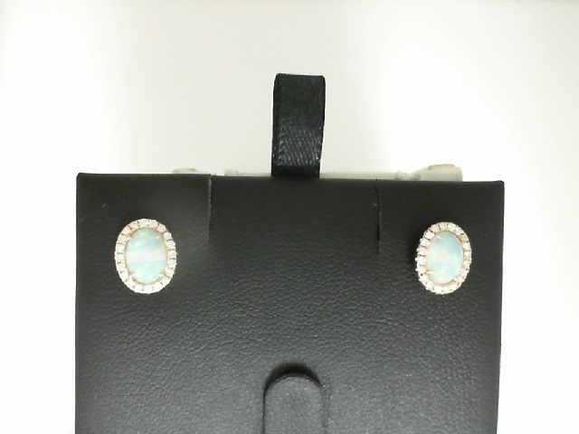 14 Karat Yellow Gold Oval Opal 0.92 Ct And Diamond Earrings 0.24 Ct