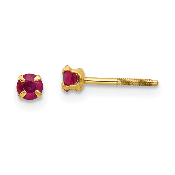 14 Karat Yellow Gold 3.0mm Ruby Earrings With Screwbacks