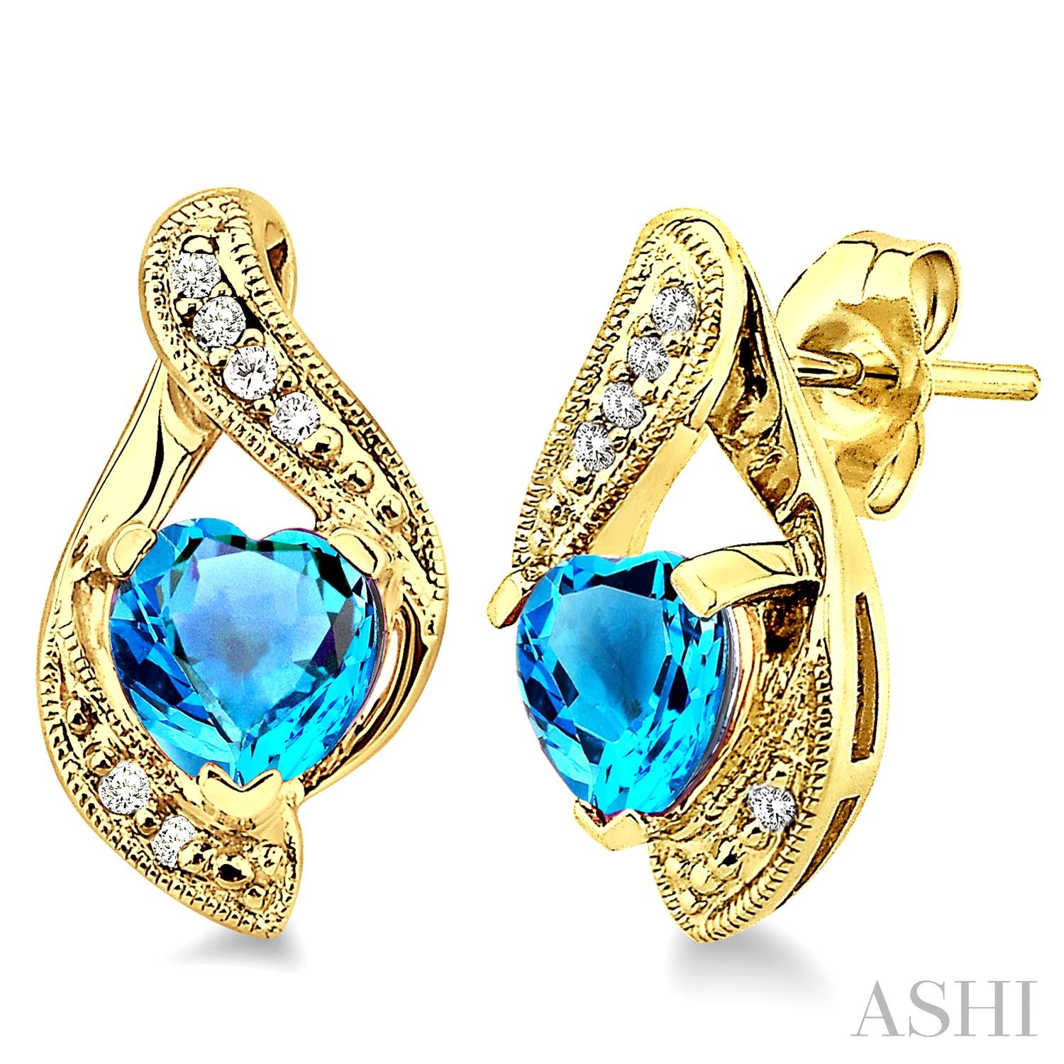Heart Shape Gemstone & Diamond Earrings
6x6mm Heart Shape Blue Topaz and 1/20 Ctw Single Cut Diamond Earrings in 14K Yellow Gold