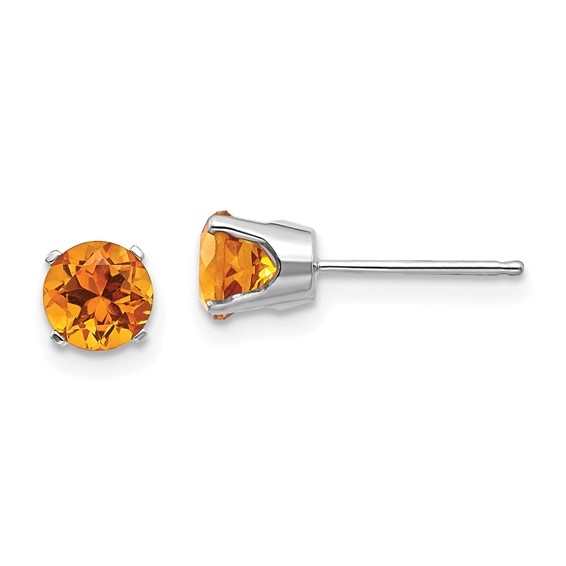 Lady's White 14 Karat Stud Earrings With 2=5.00Mm Round Citrines