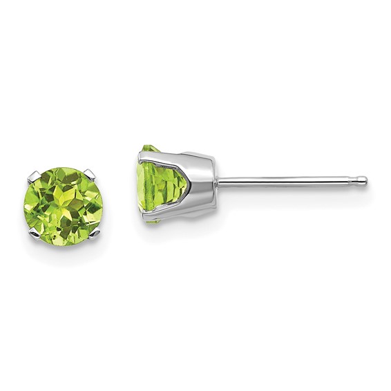 14 Karat White Gold  Stud Earrings With 2=5.00mm Round Peridots