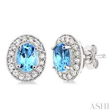 Oval Shape Gemstone & Halo Diamond Earrings
7x5 MM Oval Cut Blue Topaz and 3/8 Ctw Round Cut Diamond Earrings in 14K White Gold