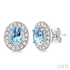 Gemstone & Halo Diamond Earrings
1/3 ctw 5x3 MM & 1.45 MM Emerald and Round Cut Diamond Precious Earring in 14K White Gold