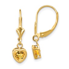 14 Karat Yellow Gold  5Mm Heart Citrine Earrings Leverback