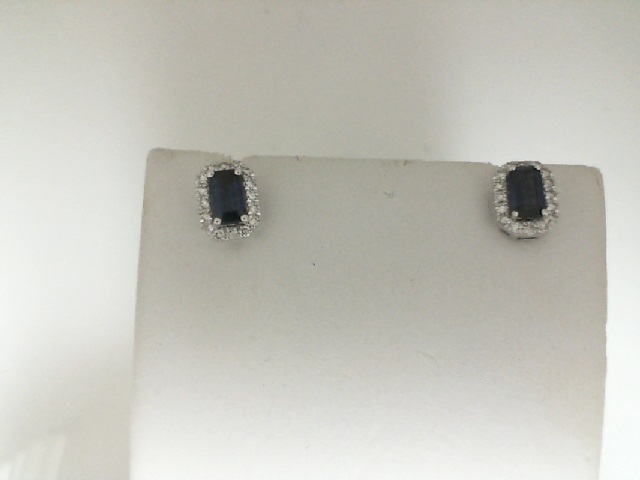 Gemstone & Halo Diamond Earrings
1/8 ctw Round Cut Diamond and 5X3MM Octagonal Shape Sapphire Halo Precious Stud Earrings in 10K White Gold