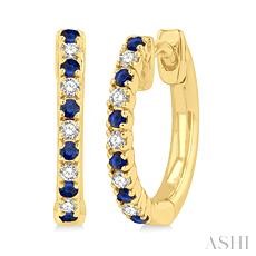 Alternate Gemstone & Petite Diamond Huggie Fashion Earrings
1/10 ctw Petite 1.35 MM Sapphire and Round Cut Diamond Precious Fashion Huggies in 10K Yellow Gold
