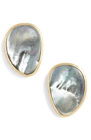 MARCO BICEGO: 18k Yellow Gold Lunaria Black Mother Of Pearl Stud Earrings In Grey Mother