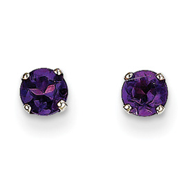 14 Karat White Gold Stud Earrings With 4mm Round Amethyst