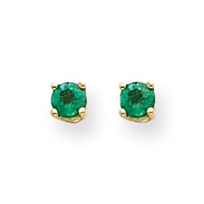 14 Karat Yellow Gold 4mm Emerald Stud Earring