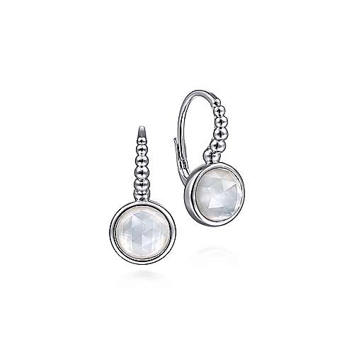 Gabriel & Co Sterling Silver Rock Crystal and White Mother Of Pearl Hoop Leverback Earrings