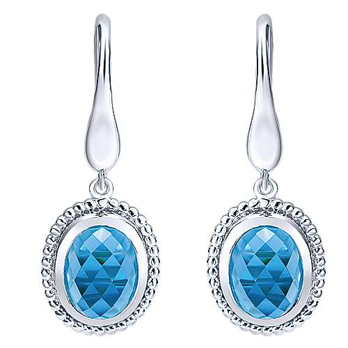 Gabriel & Co Sterling Silver Earrings with Oval Blue Topaz Drops
