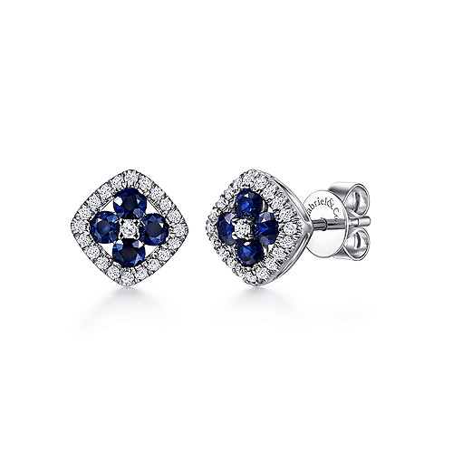 Gabriel & Co 14 Karat White Gold  Rhombus Shape  Earrings With 8=0.69Tw Round Sapphires And 0.22Tw Round Si2 Diamonds