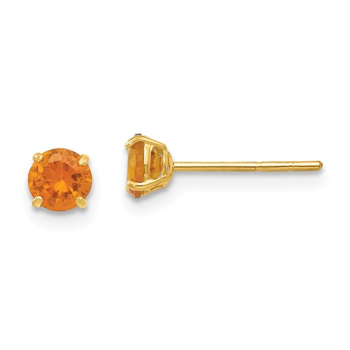 14 Karat Yellow Gold  4mm Round Citrine Stud Earrings