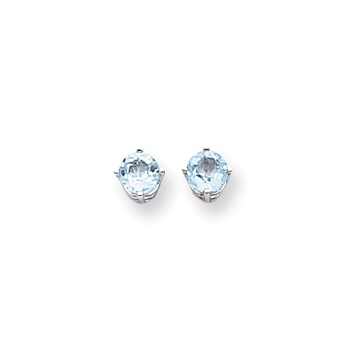 14 Karat White Gold Stud Earrings With 2= 5mm Round BlueTopaz