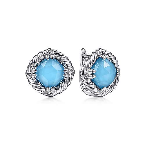 Gabriel & Co Sterling Silver Rock Crystal and Turquoise Stone Studs with Rope Frame