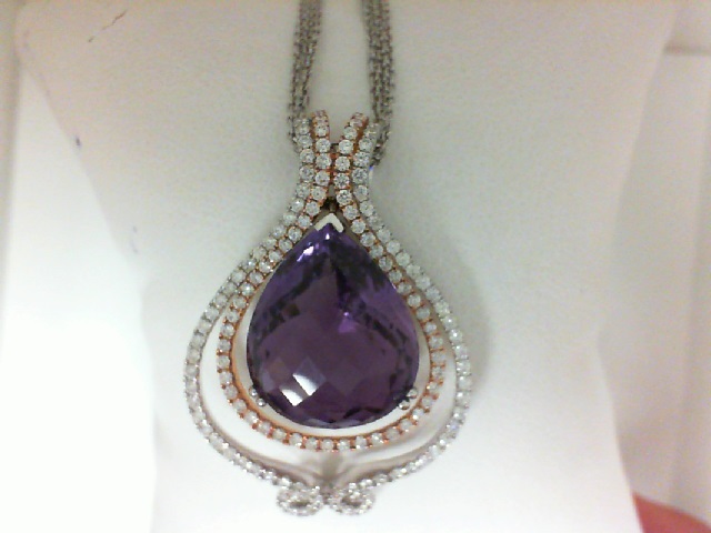 Two-Tone 18 Karat Pendant With One 12.73Ct Pear Amethyst And 143=1.05Tw Round Diamonds In 16 Inch Cable Chain