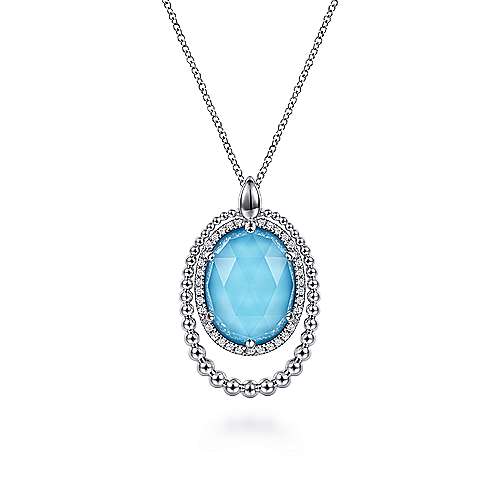 Gabriel& Co: Sterling Silver Rock Crystal, Turquoise And White Sapphire Bujukan Pendant 17 inch