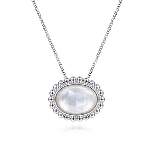Gabriel & Co: Sterling Silver Rock Crystal And White Mother of Pearl Pendant Necklace  17.5 inches