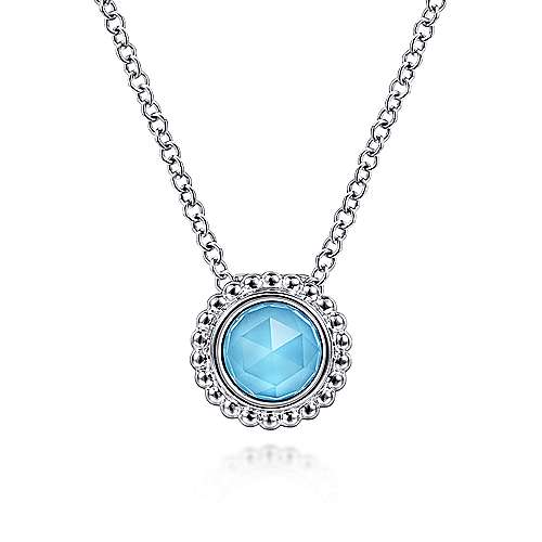 Gabriel & Co:Sterling Silver Rock Crystal and Turquoise Bujukan Frame Pendant Necklace 17.5