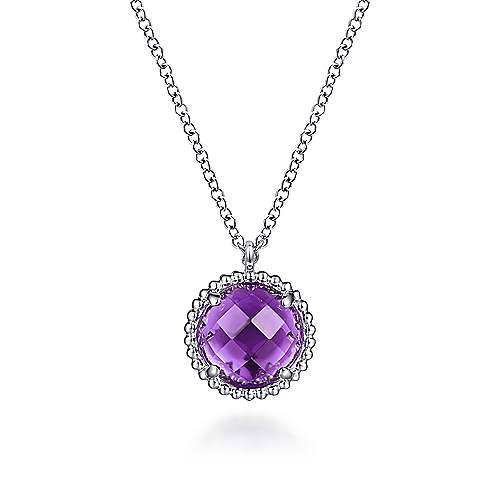 Gabriel & Co:Sterling Silver Amethyst Center and Bujukan Frame Pendant Necklace 17.5