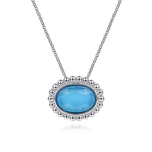 Gabriel&Co: Sterling Silver Rock Crystal and Turquoise Pendant Necklace
