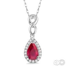 Pear Shape Gemstone & Halo Diamond Pendant
6x4 MM Pear Shape Ruby and 1/10 Ctw Round Cut Diamond Pendant in 10K White Gold with Chain