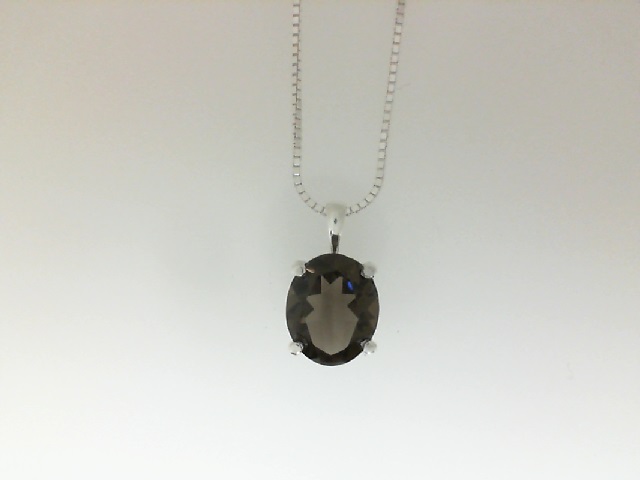 Sterling Silver Oval Smokey Quartz Scroll Basket Pendant 18 Inch Box Chain
