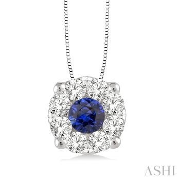 Lovebright Gemstone & Diamond Pendant
3.8 mm Round Cut Sapphire and 1/3 Ctw Lovebright Pendant in 14K White Gold with Chain