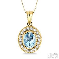 Oval Shape Gemstone & Halo Diamond Pendant
8x6 MM Oval Cut Aquamarine and 1/3 Ctw Round Cut Diamond Pendant in 14K Yellow Gold with Chain