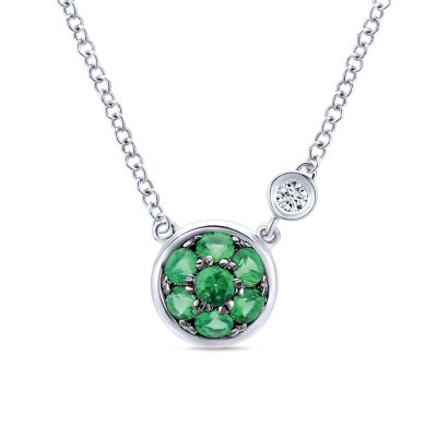 Gabriel & Co Sterling Silver 0.30 ct Emerald And 0.02 ct Diamond Cluster Pendant