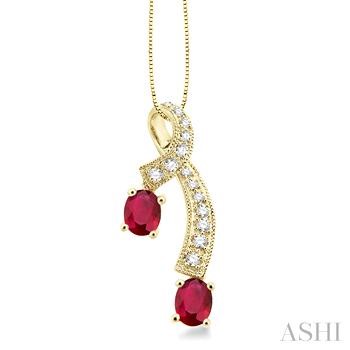 Oval Shape Gemstone & Diamond Fashion Pendant
5x4MM Oval Cut Ruby and 1/6 Ctw Round Cut Diamond Pendant in 14K Yellow Gold with Chain