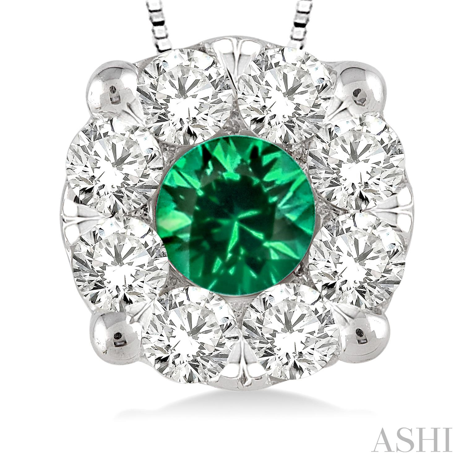 Lovebright Gemstone & Diamond Pendant
3.8 mm Round Cut Emerald and 1/3 Ctw Lovebright Pendant in 14K White Gold with Chain