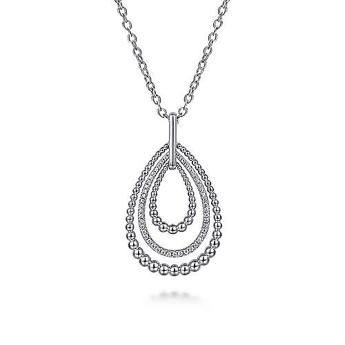 Gabriel & Co:Sterling Silver Triple Teardrop Pendant Necklace with White Sapphire 24